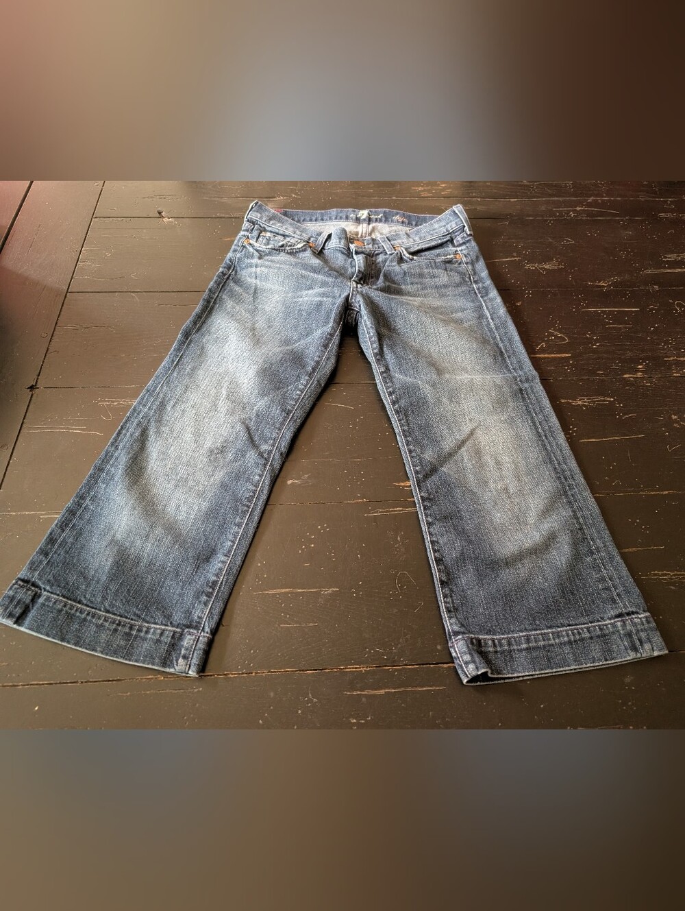 7 For All Mankind Women's Dojo Cropped Capri Jeans Wide Leg Medium Wash Size 28
